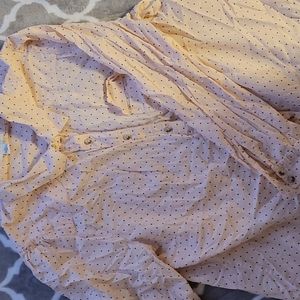 pink and black polka dot collared button down